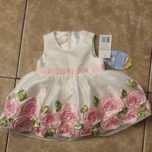American Princess White Dress with Pink Floral Accents